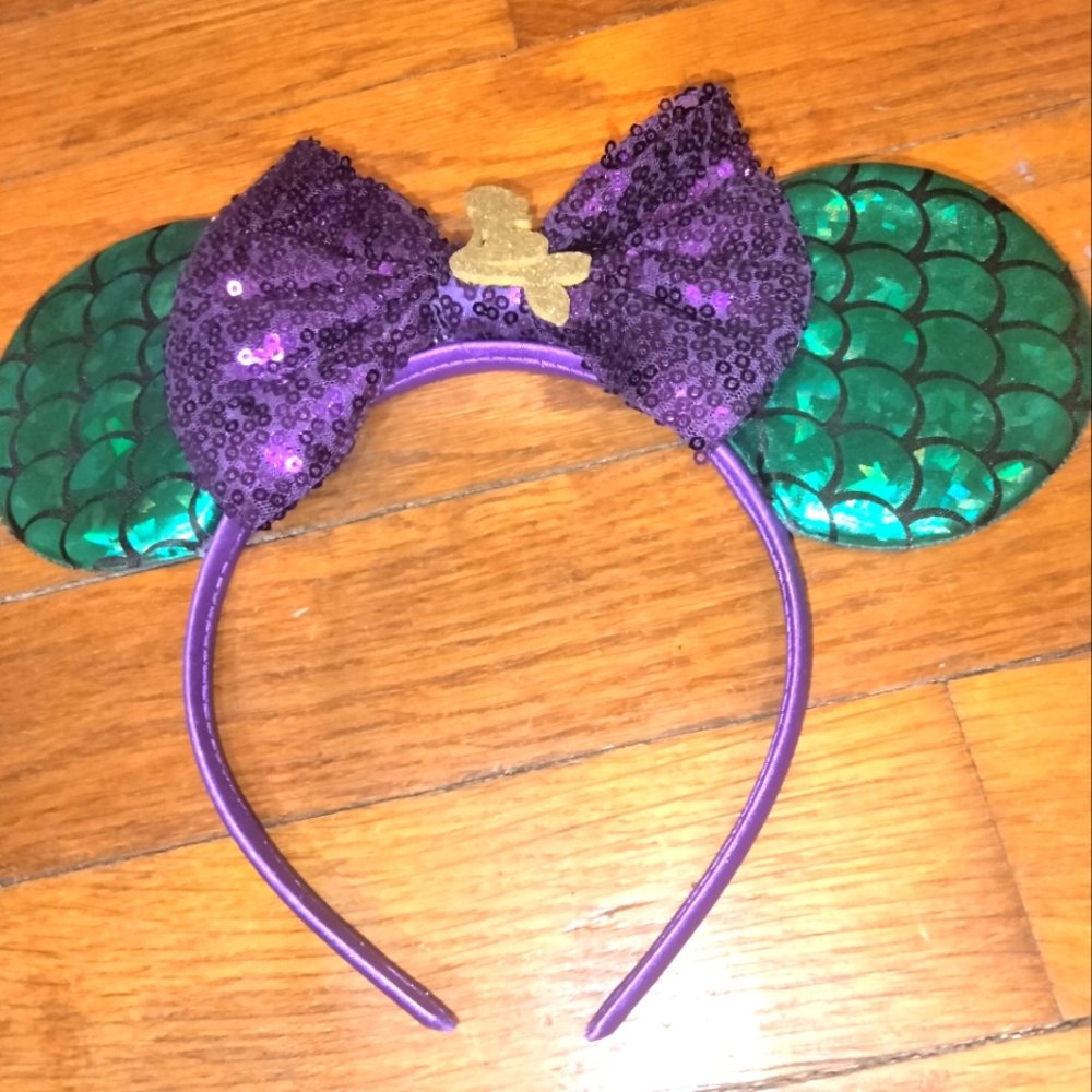 Disney Ariel Purple & Green Sequin Minnie Mouse Ears Headband